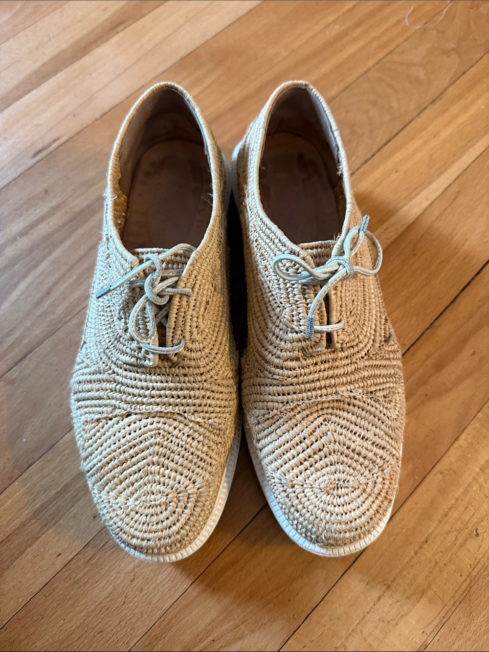 Robert Clergerie Woven Lace-Up Oxfords in Natural Jute